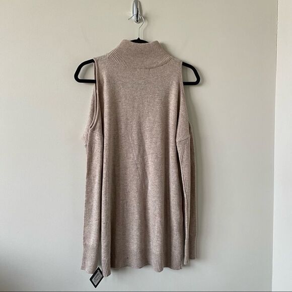 NWT-Halogen Alpaca & Wool Blend Mock Neck Cold Shoulder Cream Sweater - Picture 4 of 13